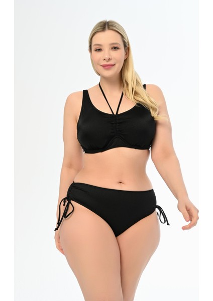 Kadın Siyah Büyük Beden Azura Toparlayıcı Sürgülü Bikini Takımı modelleri