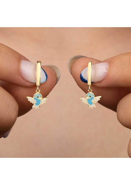 Gümüş Gold Mavi Renkli Sallantılı Kuş Kadın Küpe fiyatları