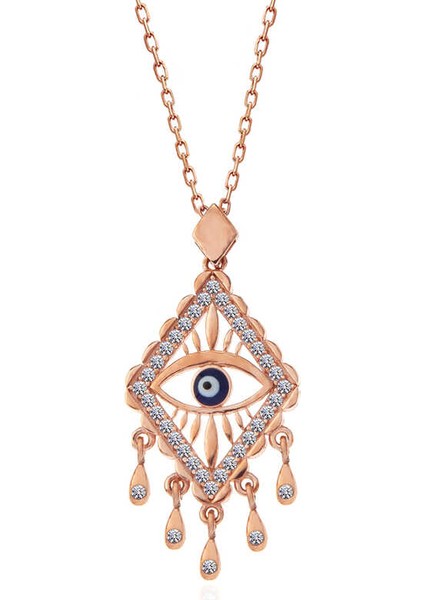 Gümüş Rose Nazarlı Göz Kolye