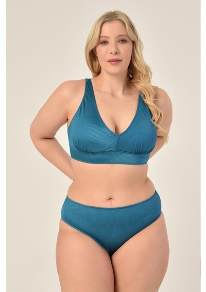 Kadın Petrol Mavi Büyük Beden Üçgen Toparlayıcı Yüksek Bel Bikini Takımı fiyatları