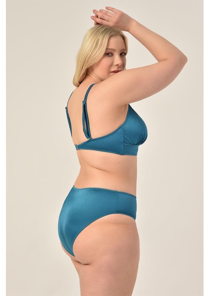 Kadın Petrol Mavi Büyük Beden Üçgen Toparlayıcı Yüksek Bel Bikini Takımı fırsatları