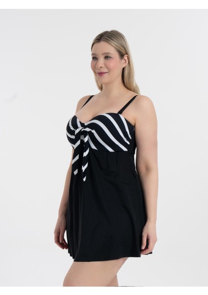 Kadın Büyük Beden Siyah Elbise Mayo Toparlayıcı Özellikli Fiyonklu Tasarım fiyatları