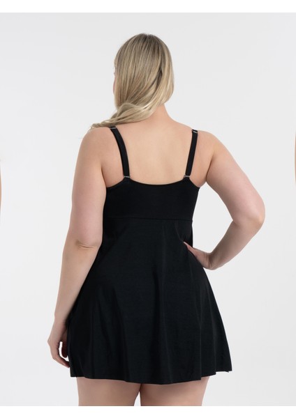 Kadın Büyük Beden Siyah Elbise Mayo Toparlayıcı Özellikli Fiyonklu Tasarım fırsatları