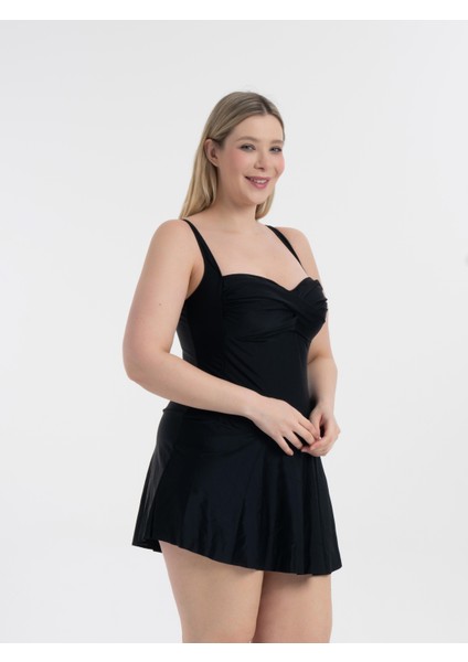Kadın Büyük Beden Siyah Lenora Drapeli Toparlayıcı Elbise Mayo fiyatları