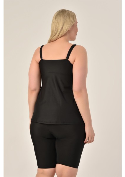 Aquaviva Kadın Büyük Beden Siyah Zebra Desen Toparlayıcı Kruvaze Detaylı Şortlu Tankini fırsatları