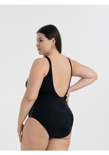 Aquaviva Kadın Siyah Puantiye Büyük Beden Edna V Yaka Toparlayıcı Mayo fırsatları