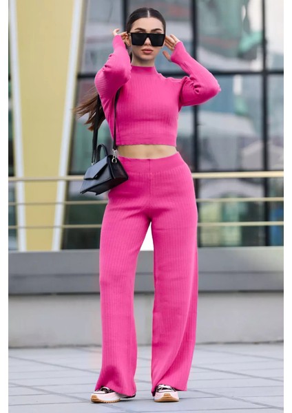 Kadın Yarım Balıkçı Örgü Crop Kazak Pantolon Triko Alt-Üst Takım fiyatları