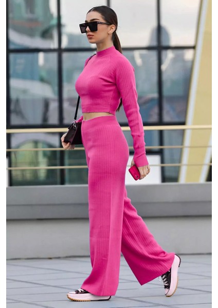 Kadın Yarım Balıkçı Örgü Crop Kazak Pantolon Triko Alt-Üst Takım modelleri