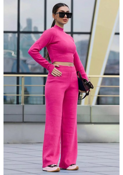 Kadın Yarım Balıkçı Örgü Crop Kazak Pantolon Triko Alt-Üst Takım indirimleri