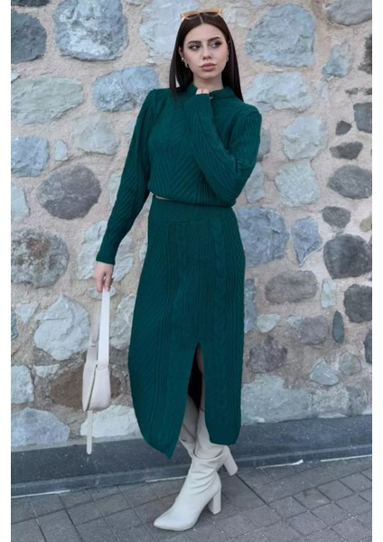 Kadın Örme Triko Bluz Etek Ikili Takım