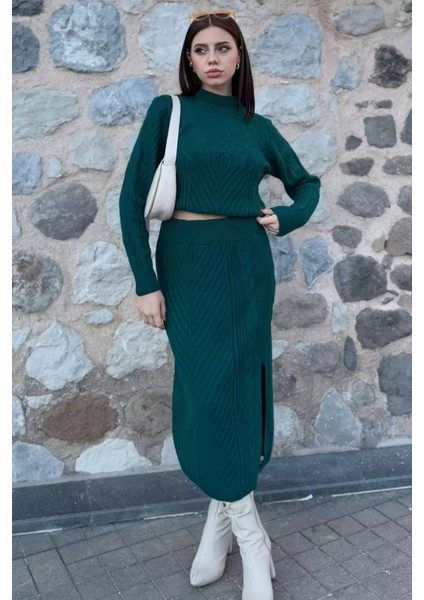 Kadın Örme Triko Bluz Etek Ikili Takım modelleri