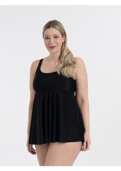 Kadın Büyük Beden Siyah Jessica Kare Yaka Slipli Tankini fiyatları