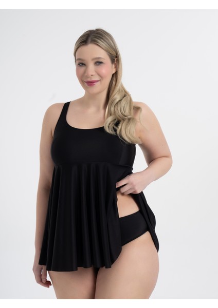 Kadın Büyük Beden Siyah Jessica Kare Yaka Slipli Tankini modelleri