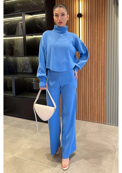 Kadın Parmak Geçmeli Yüksek Bel Triko Takım