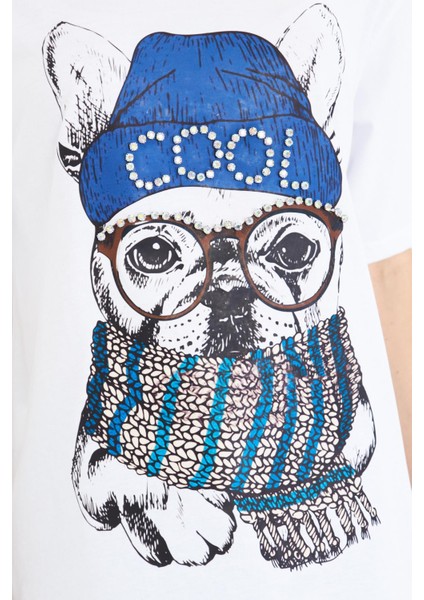 Baskılı Taşlı T-Shirt