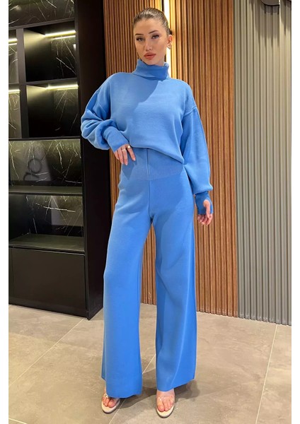 Kadın Parmak Geçmeli Yüksek Bel Triko Takım modelleri