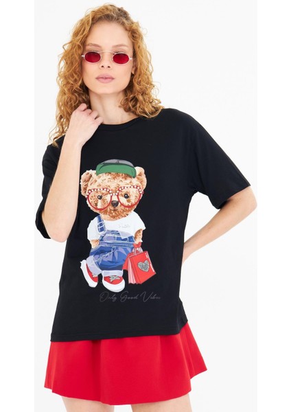 Ayıcık Baskılı Taşlı T-Shirt