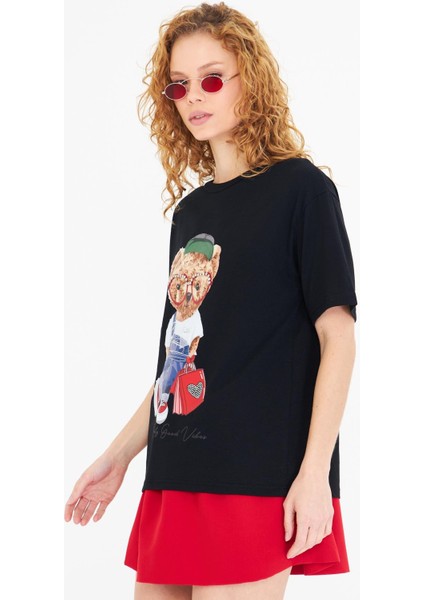 Ayıcık Baskılı Taşlı T-Shirt