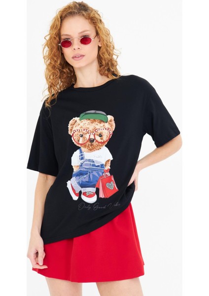 Ayıcık Baskılı Taşlı T-Shirt