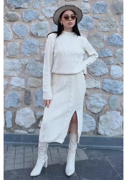 Kadın Örme Triko Bluz Etek Ikili Takım