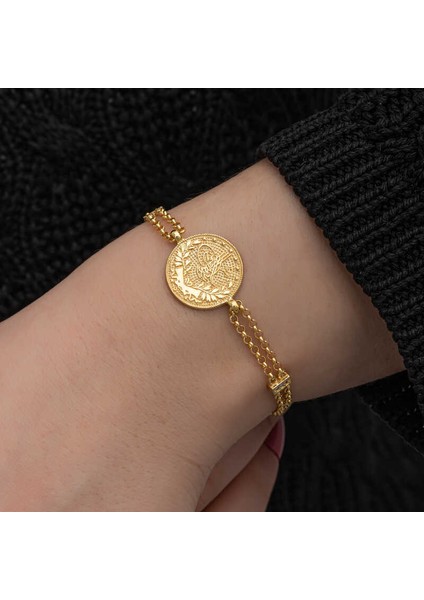 Gümüş Gold Kaplama Tuğralı Kadın Bileklik