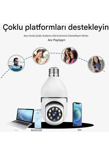 Gece Görüşlü 360 Derece LED Işık 1080P Wifi Kamera Kablosuz Panoramik Ev Güvenlik Ampul Kamerası