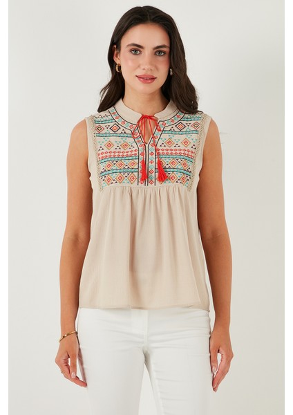Pamuklu Regular Fit Nakış İşlemeli Bluz Bayan BLUZ 611BZ0249