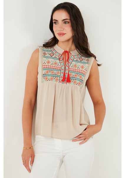 Pamuklu Regular Fit Nakış İşlemeli Bluz Bayan BLUZ 611BZ0249