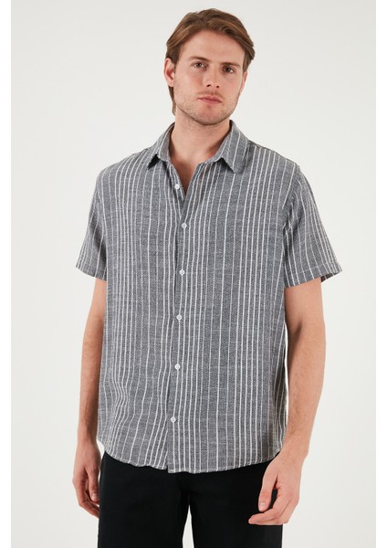 Çizgili Pamuklu Slim Fit Kısa Kollu Gömlek Erkek GÖMLEK CF23S116097 fırsatları