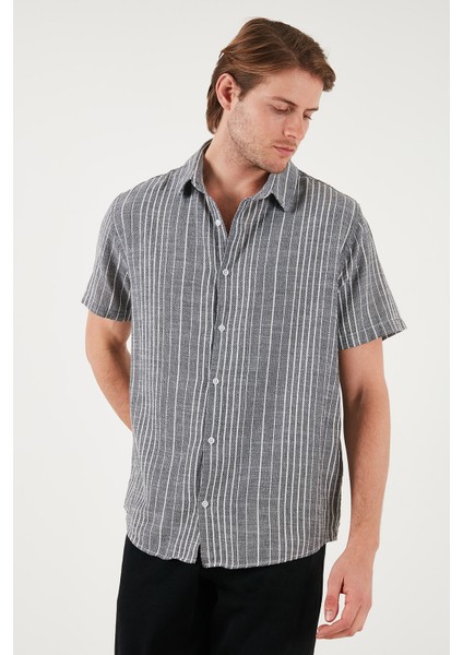 Çizgili Pamuklu Slim Fit Kısa Kollu Gömlek Erkek GÖMLEK CF23S116097