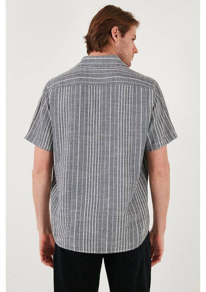 Çizgili Pamuklu Slim Fit Kısa Kollu Gömlek Erkek GÖMLEK CF23S116097