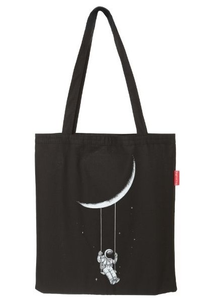 Siyah Bez Çanta Ayda Sallanan Astronot