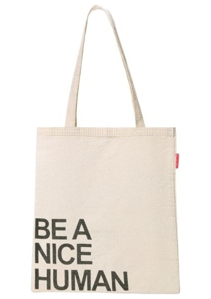 Be a Nice Human Baskılı Ham Bez Çanta