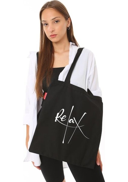 Siyah Bez Çanta Relax Baskılı