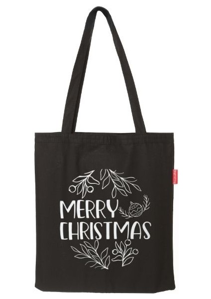 Siyah Bez Çanta Merry Christmas Baskılı