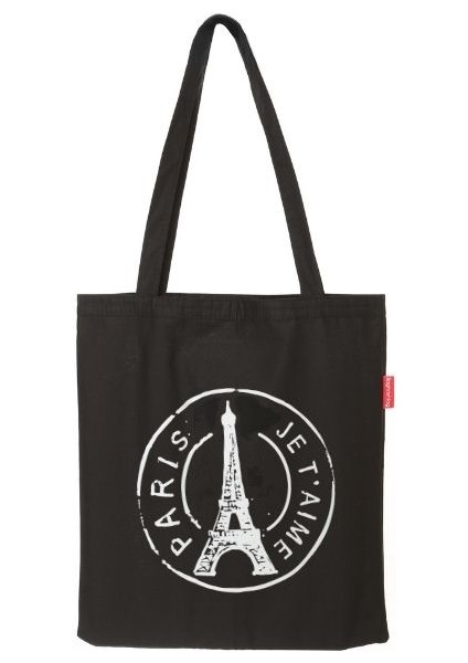 Siyah Bez Çanta Paris Baskılı