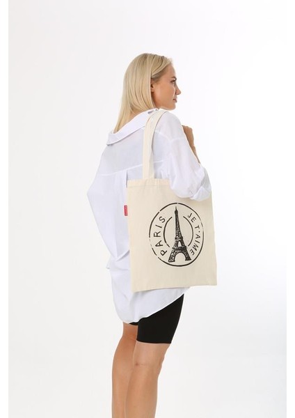 Paris Baskılı Bez Çanta