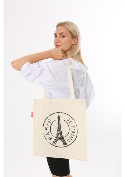 Paris Baskılı Bez Çanta