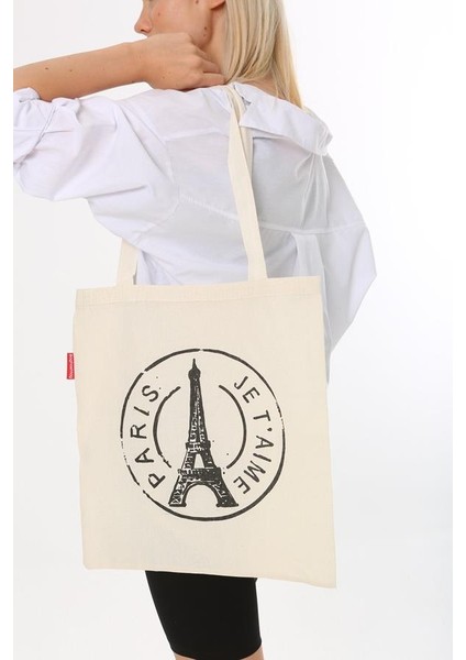 Paris Baskılı Bez Çanta