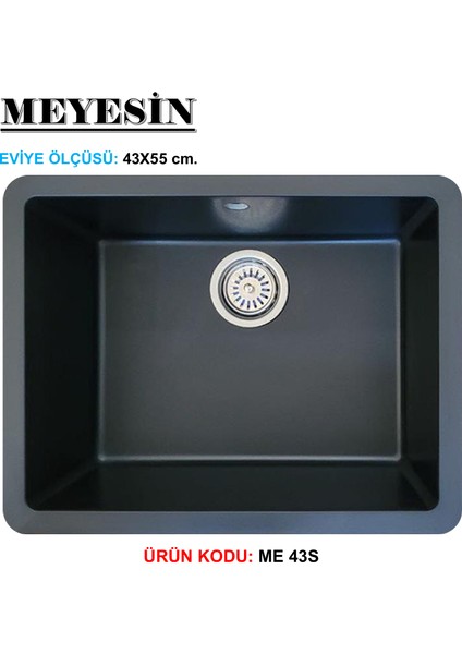 Tezgah Altı Siyah Granit Mutfak Evyesi 43 x 55 Cm.