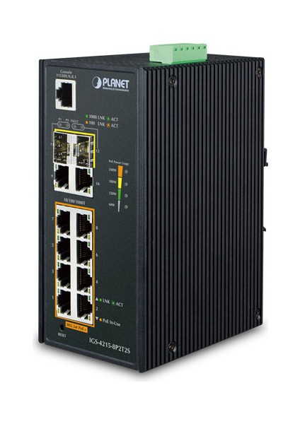 PL-IGS-4215-8P2T2S 8 Port Gigabit Poe+ 2 Port 10/100T 2 Port Sfp 240W Poe Endüstriyel Poe Switch