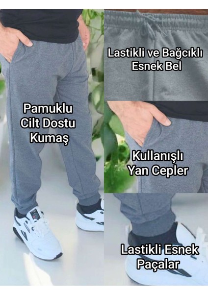 Eşofman Altı Pamuklu Kumaş, Lastikli Ve Bağcıklı Bel, Yan Cepler, Lastikli Esnek Paça