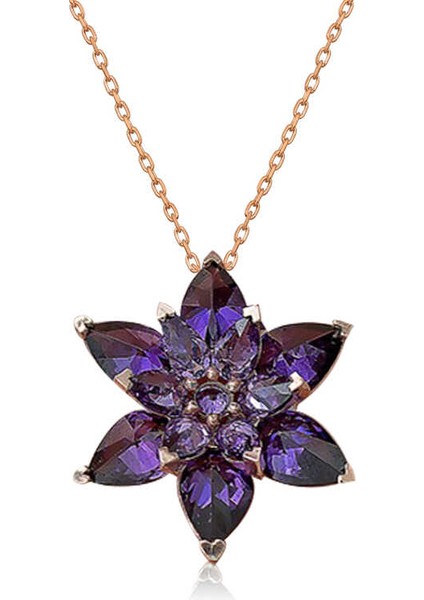 Gümüş Rose Mor Lotus Çiçeği Kolye