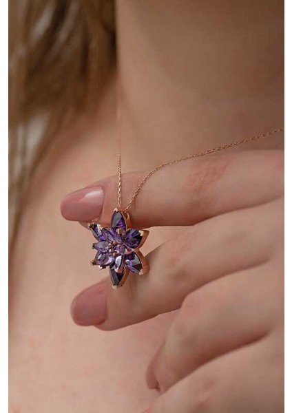 Gümüş Rose Mor Lotus Çiçeği Kolye fırsatları
