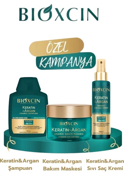 Keratin & Argan Saç Maskesi - Sıvı Saç Kremi – Şampuan 3'lü Set