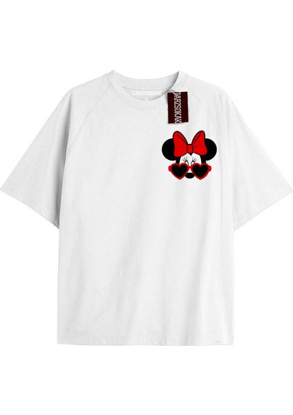 Unique Kadın Beyaz Sırt Baskılı Mickey Mouse T-Shirtkod 56