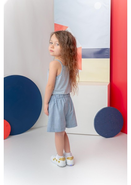 Kız Çocuk Yandan Düğmeli Şort Etek - Indigo fiyatları