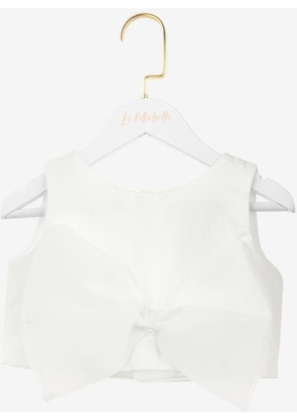 Ekru Fiyonk Detaylı Kız Çocuk Crop