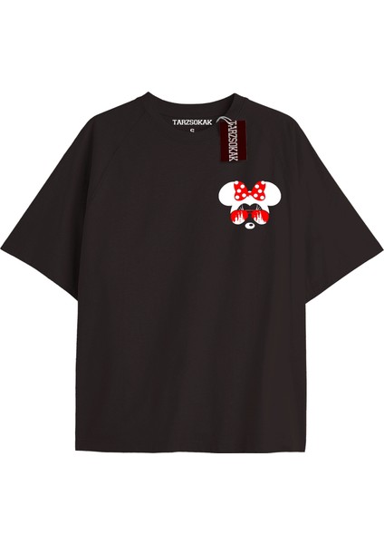 Unique Kadın Siyah Sırt Baskılı Mickey Mouse T-Shirtkod 63