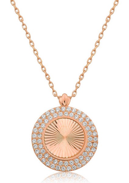 Gümüş Rose Oval Fırfır Bayan Kolye